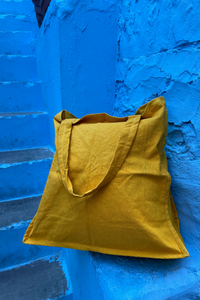 Plant dyed oversized canvas carry bag - golden