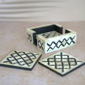 BONE INLAY COASTERS AND BOX - OBSIDIAN OFF-WHITE