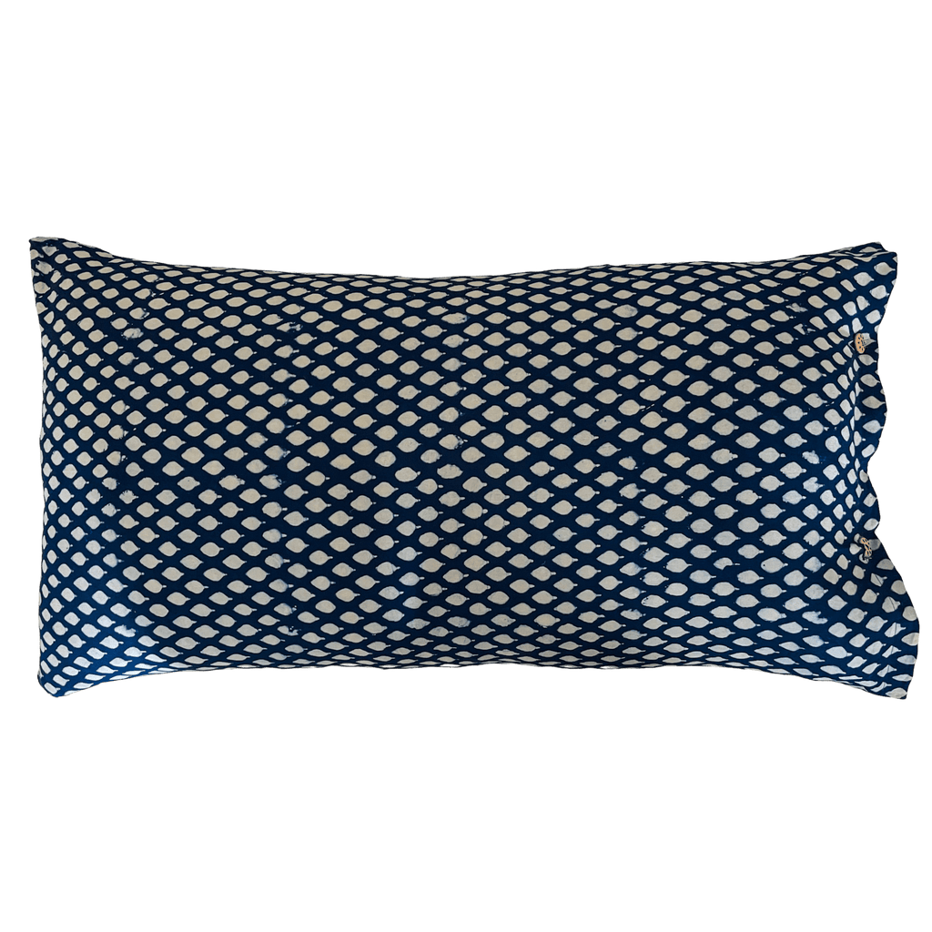 Block printed raw cotton lumbar cushion cover 50 x 90