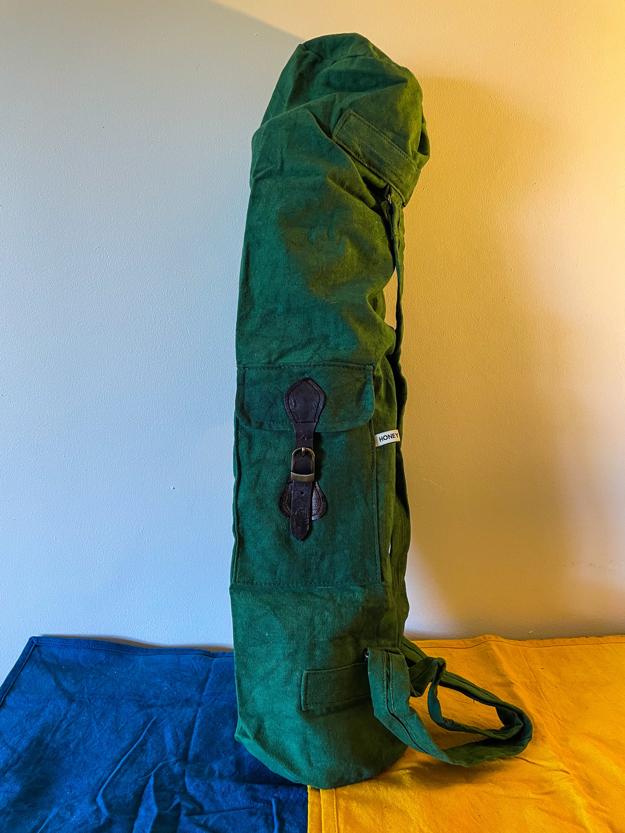 Plant dyed canvas yoga mat bag - forest green