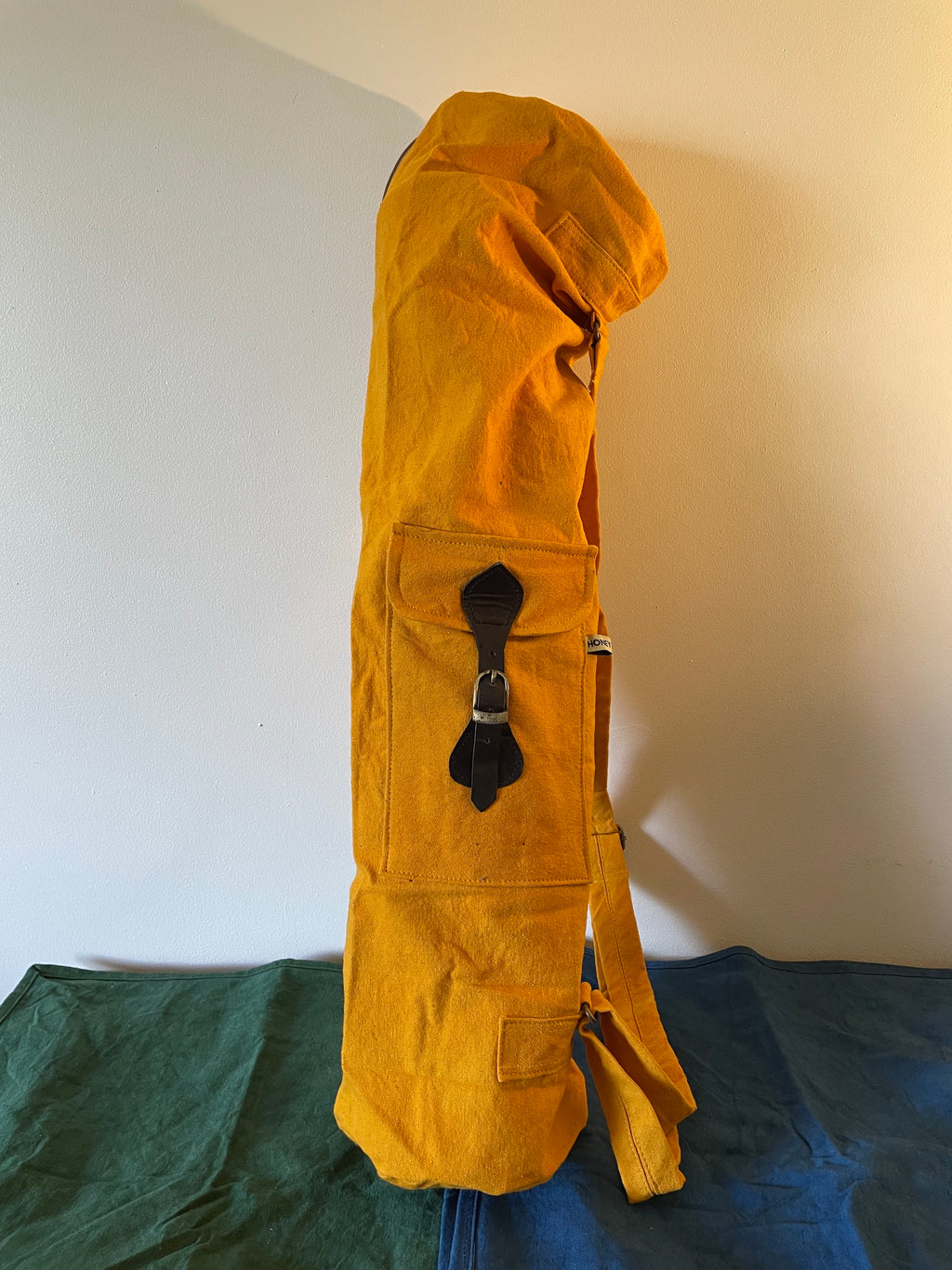 Plant dyed canvas yoga mat bag - golden