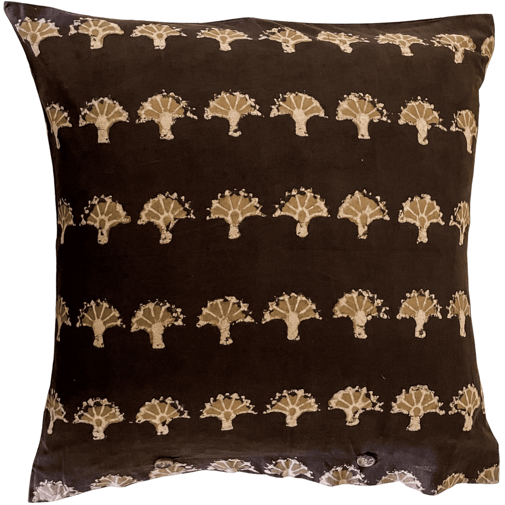 Block printed 50 x 50 cushion cover - caramel chocolate