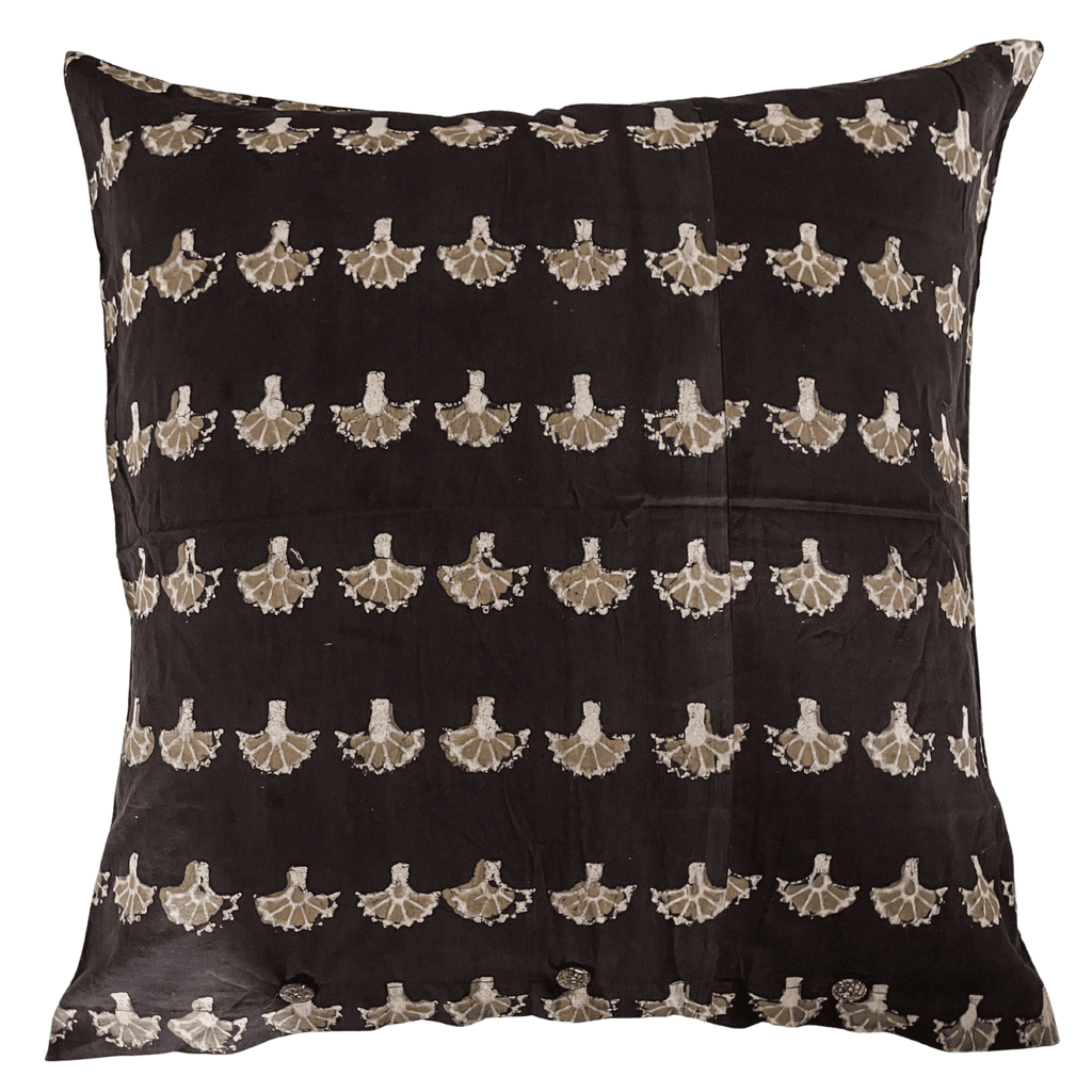 Block printed European cushion cover - caramel chocolate