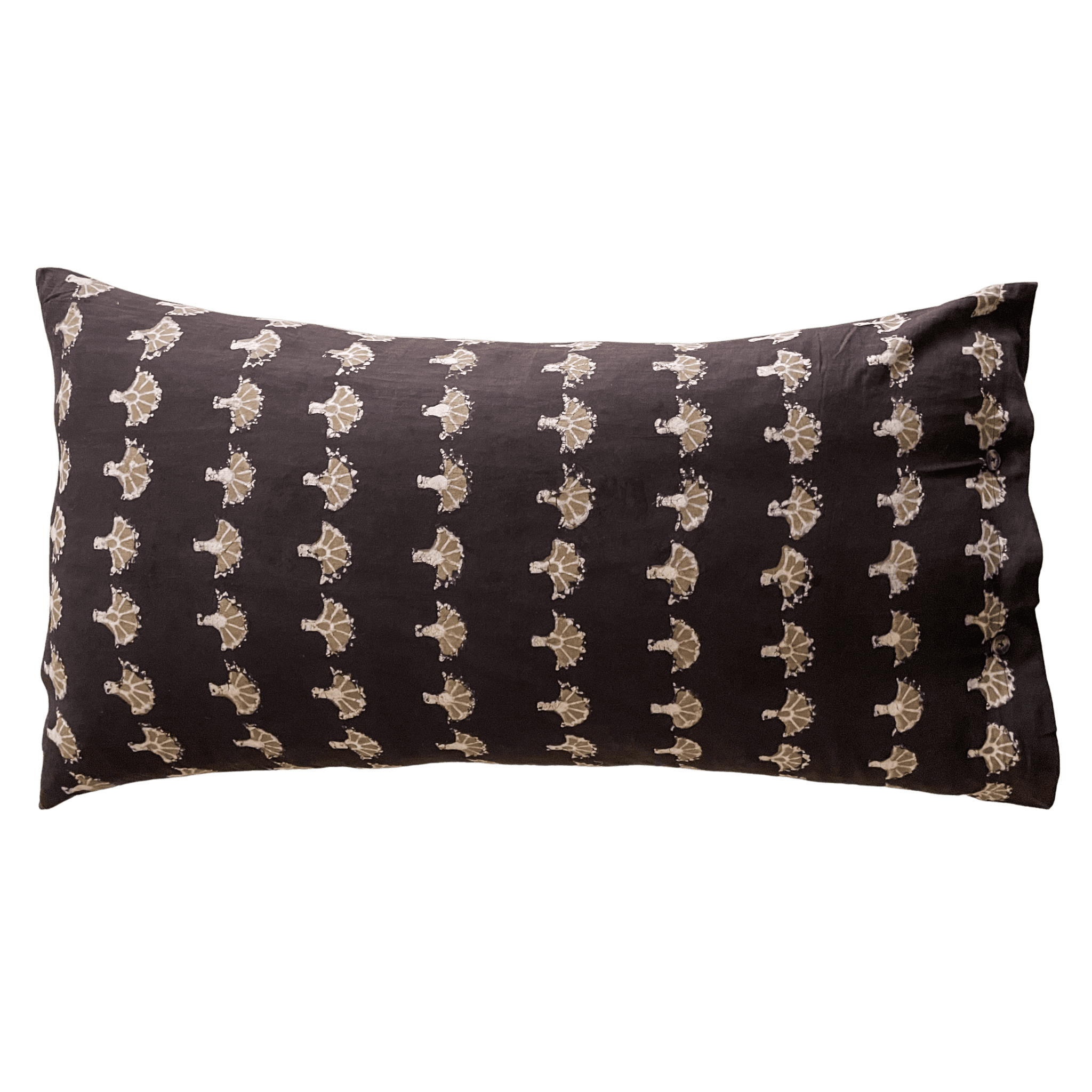 Block printed caramel chocolate lumbar cushion cover 50 x 90